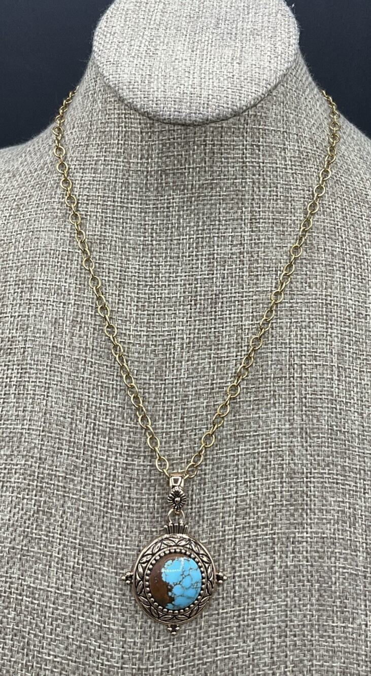 Barse Maya Orbit Necklace- Turquoise- Bronze- NWT